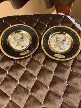 Pair of vintage Black & Gold Chokin Art Plate - 24K Gold Accent